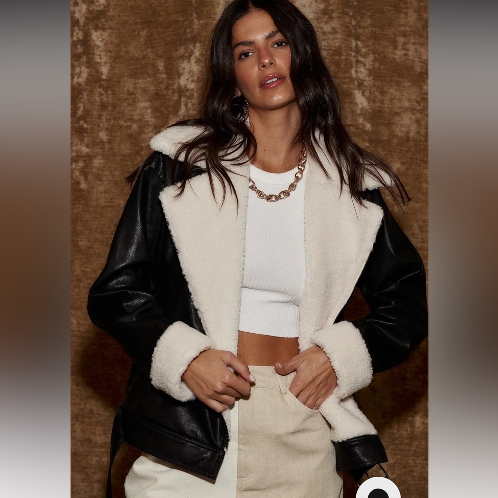 Starla Black Vegan Leather Sherpa Jacket